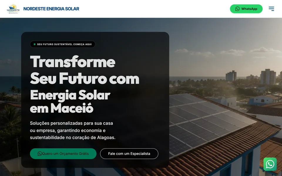 Site da Nordeste Energia Solar, energia solar, cliente da Laggu